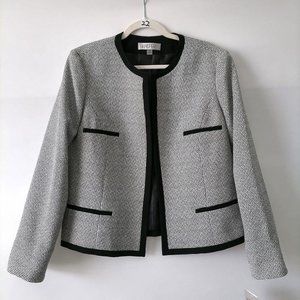 NWT Kasper Women Black Long Sleeve Tweed Blazer Open Front Size 14